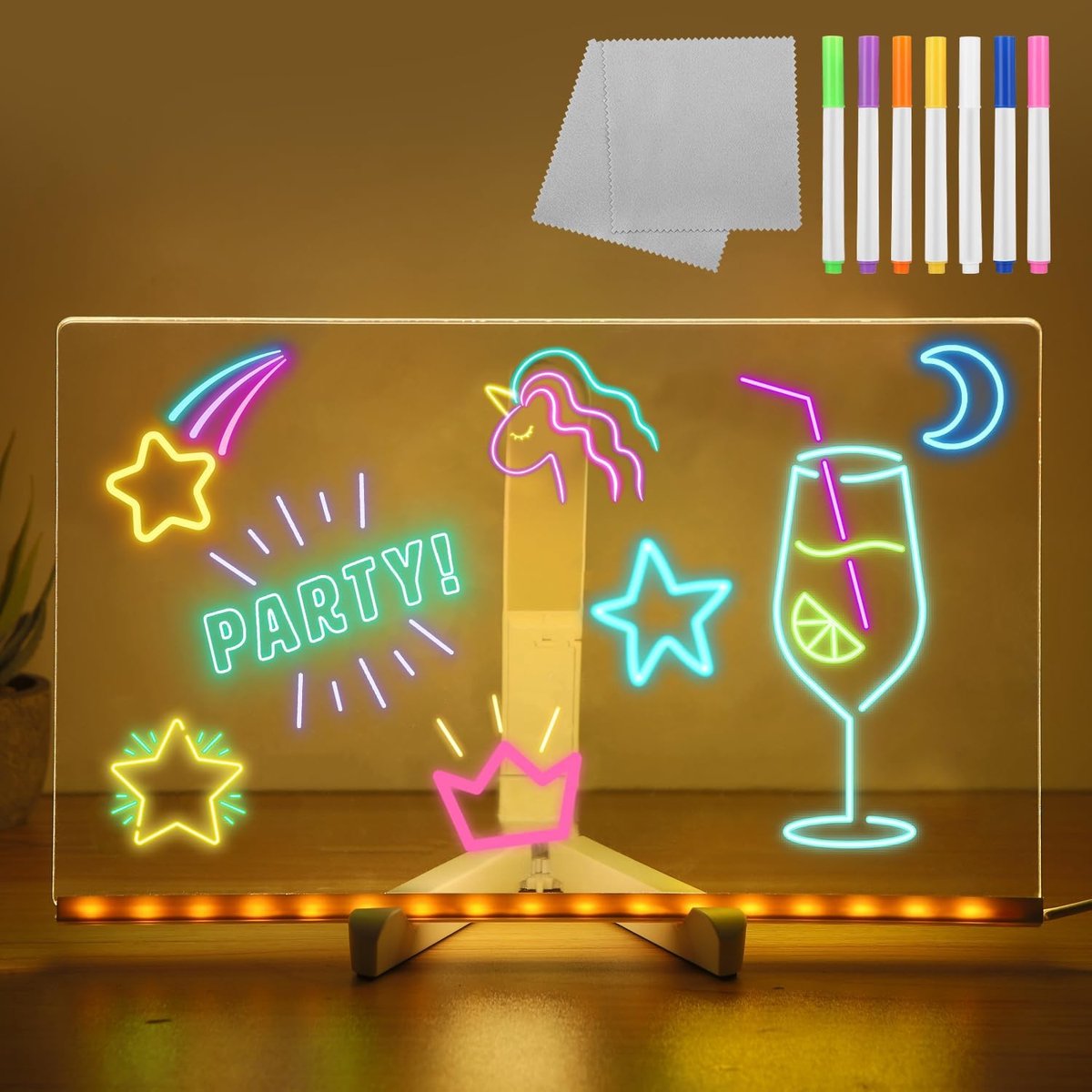 Prikbord Acryl Dry Erase Board 17 Lichtpunten 30x20 CM 7 Gekleurde Stiften Verlichting Message Board Droog Uitwisbare Bord DIY Verlicht Prikbord