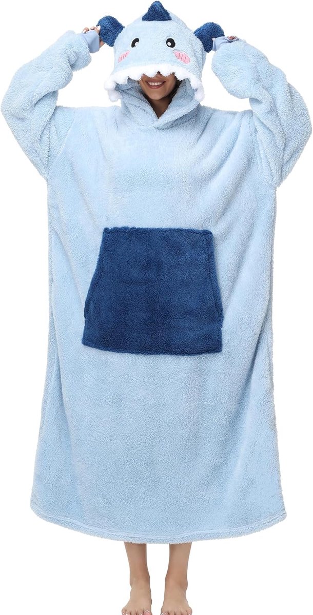 Oversized deken, sweatshirt met capuchon, oversized capuchondeken, warme pluche trui met capuchon, lange mouwen, voor dames, heren, volwassenen, met enorme zak aan de voorkant