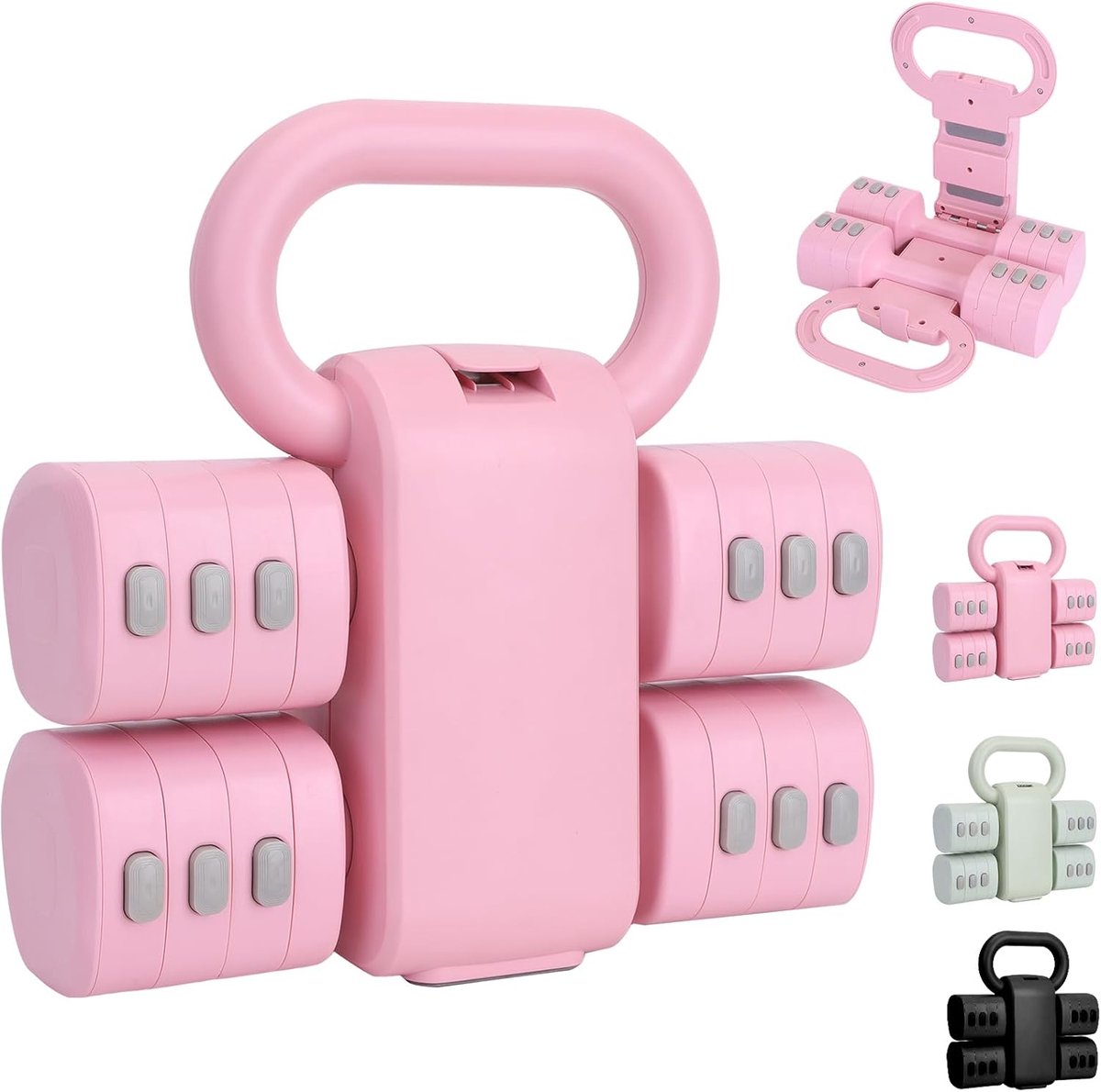 2-in-1 verstelbare halterset, converteerbare kettlebell, elk 1/1,5/2/2,5 kg halters voor home gym training, 4-in-1 halterset voor vrouwen met snelle verstelling