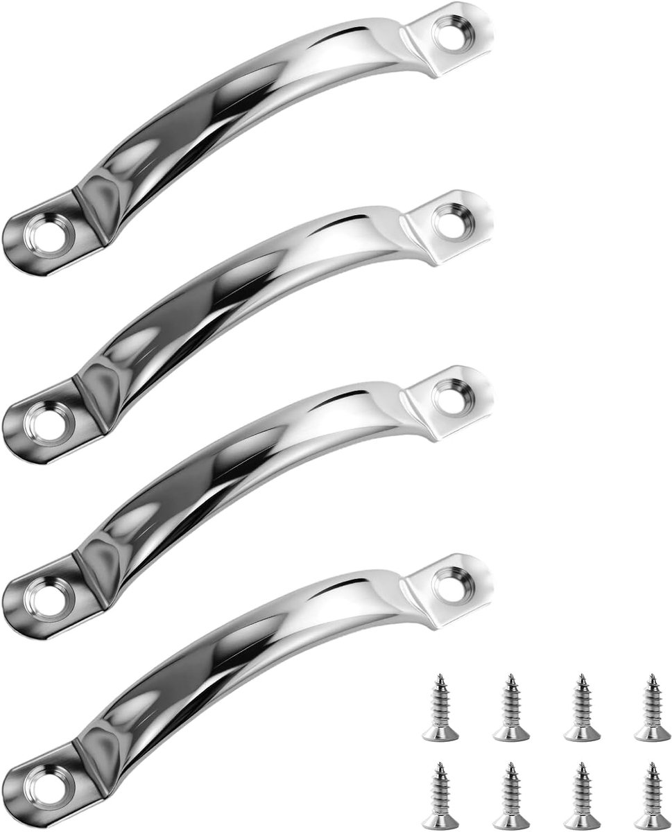 handgrepen, 4 stuks, roestvrij staal, met 8 stuks M5 x 16 schroeven, kastgrepen, zilver, poortgreep, roestvrij staal, boorgatafstand 80 mm, voor keuken, lademeubel