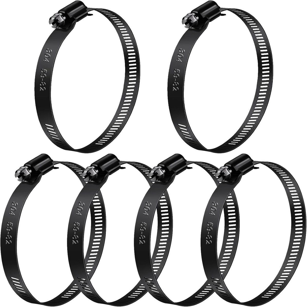zwart, 59-82 mm, 6 stuks, roestvrij staal, kleine slangklemmen, buisklem, assortiment slangbinders voor huis, gasbuis, tuinslang