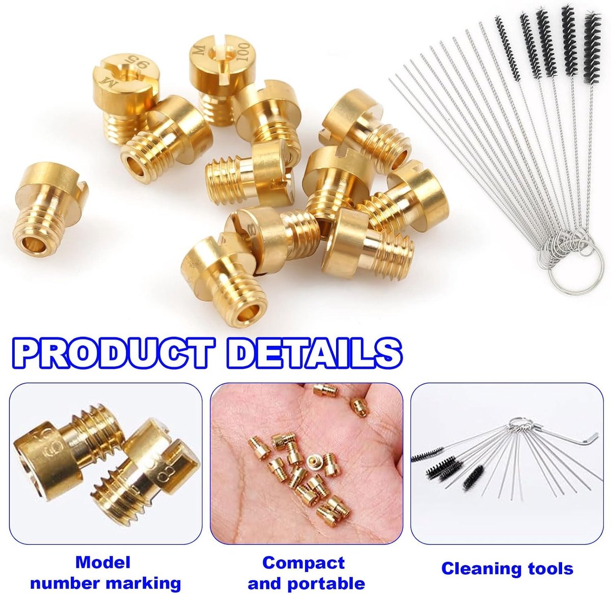 15 Stuks Carburateur Mondstukken, M4 Carburateur Main Jet Kit, 40, 44, 46, 48, 50, 52, 54, 56, 58, 60, 65, 70, 75, 80, 85, Carburateursproeiers voor Motorfiets(Met 16 Reinigingsgereedschap)