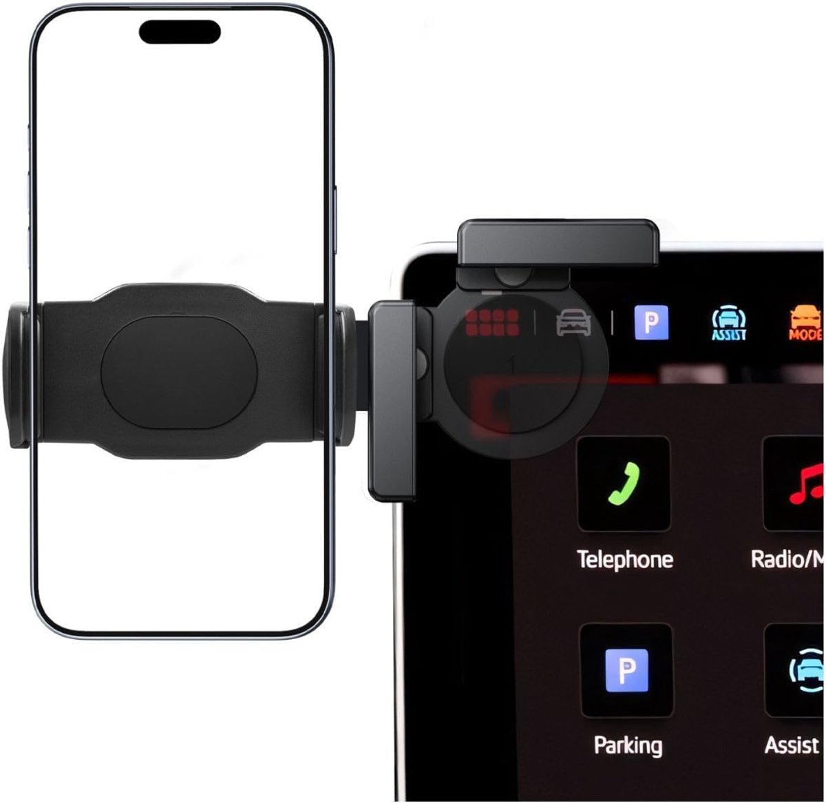 telefoonhouder met veerarm voor VW Tiguan 3 / Passat B9 2024-2026 12,9 inch display, accessoires met VW iPhone, Samsung, Android mobiele telefoons en meer, 360 graden draaibaar