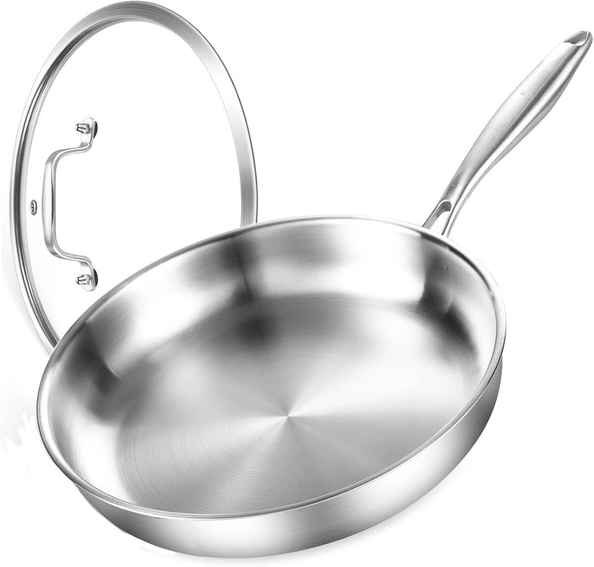 roestvrijstalen koekenpan met deksels 22 cm, snelle gelijkmatige warmte, energiebesparing, 21,8 cm inductie koekenpan, roestvrijstalen koekenpan voor steak, ei enz