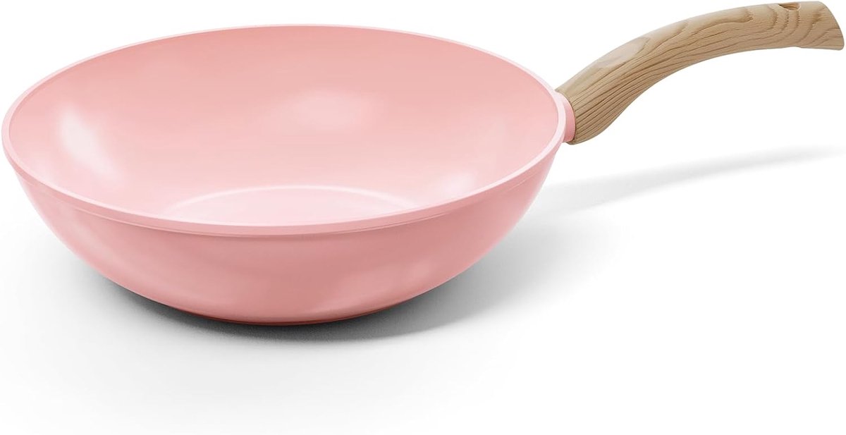 & Pan - Blush Wokpan 30 cm -Geschikt voor alle warmtebronnen, inclusief inductie – PFAS-vrij- Keramische Anti-aanbaklaag -Vaatwasserbestendig -Aluminium- Cool Touch Handvat -Roze