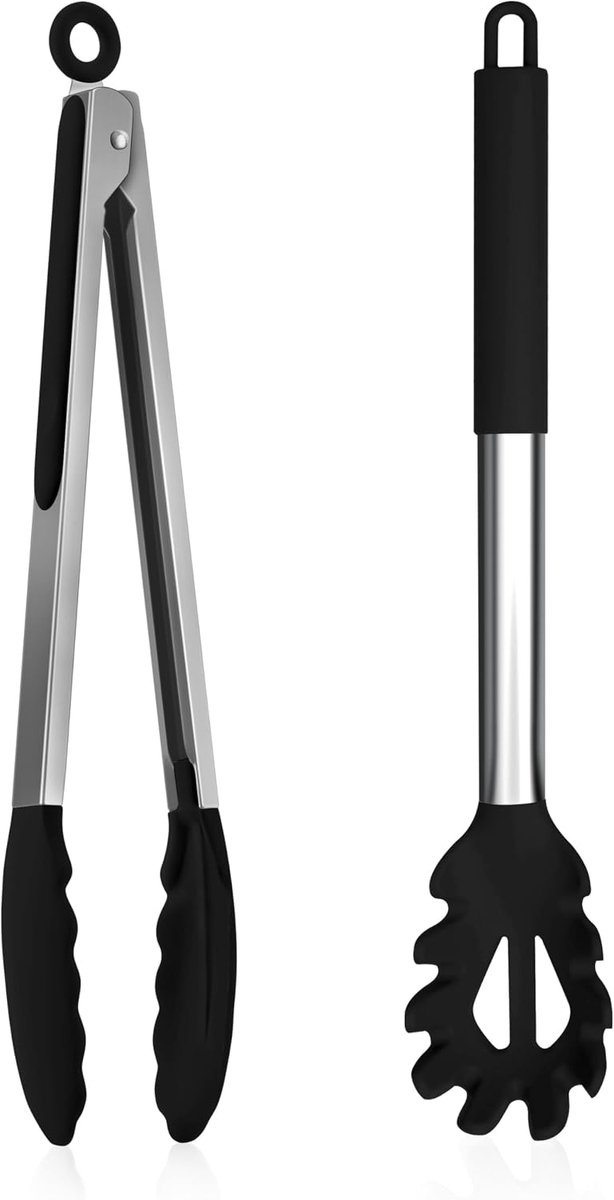 Siliconen spaghettilepel & keukentang (2, zwart)