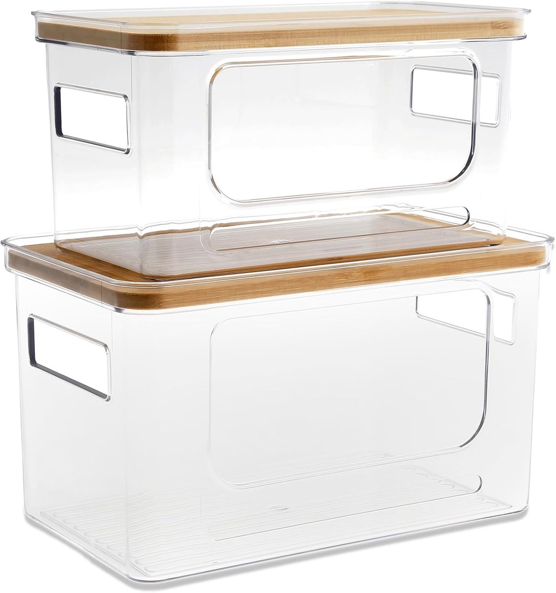 2 stuks afvalzakdispensers, transparante opbergdozen met deksel, handgrepen aan beide zijden, stapelbare afvalzakhouders voor keuken, bijkeuken, badkamer, kasten