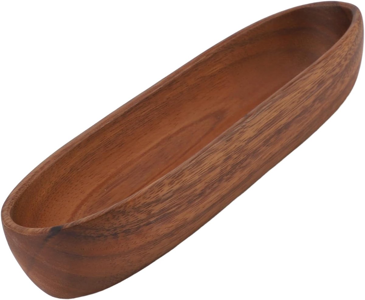 Houten slakom, grote capaciteit bootvormige kom voor eten, brood, fruit, snacks, Dert, 30 x 8,5 x 4,5 cm / 11,8 x 3,3 x 1,8 inch, multifunctionele houten serveerschaal