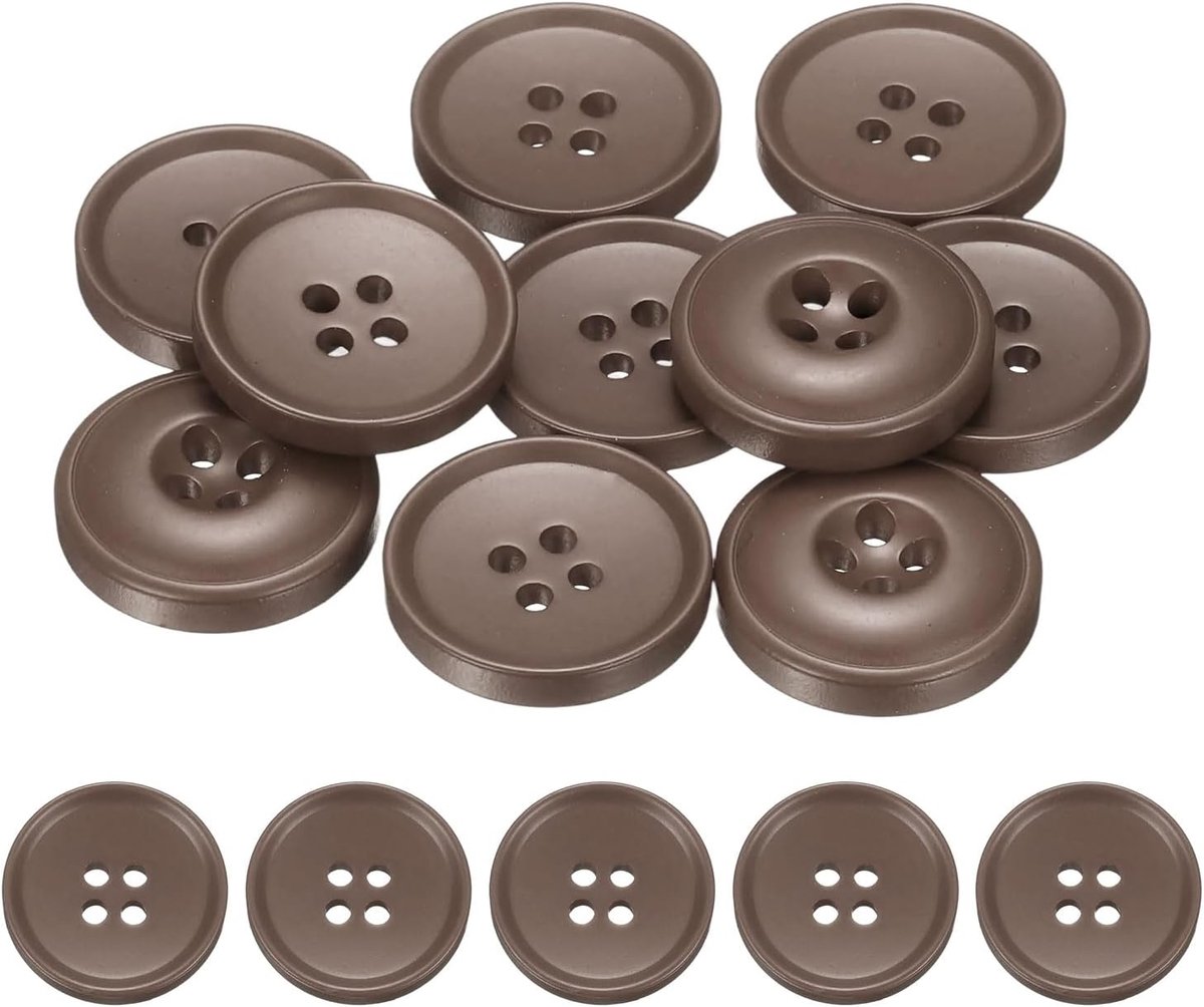 Knopen van kunsthars, 20 mm diameter x 5 mm dikte, knopen met 4 gaten, voor vervanging van kleding, doe-het-zelf, handwerk, decoratie, vrije tijd, karamelbruin