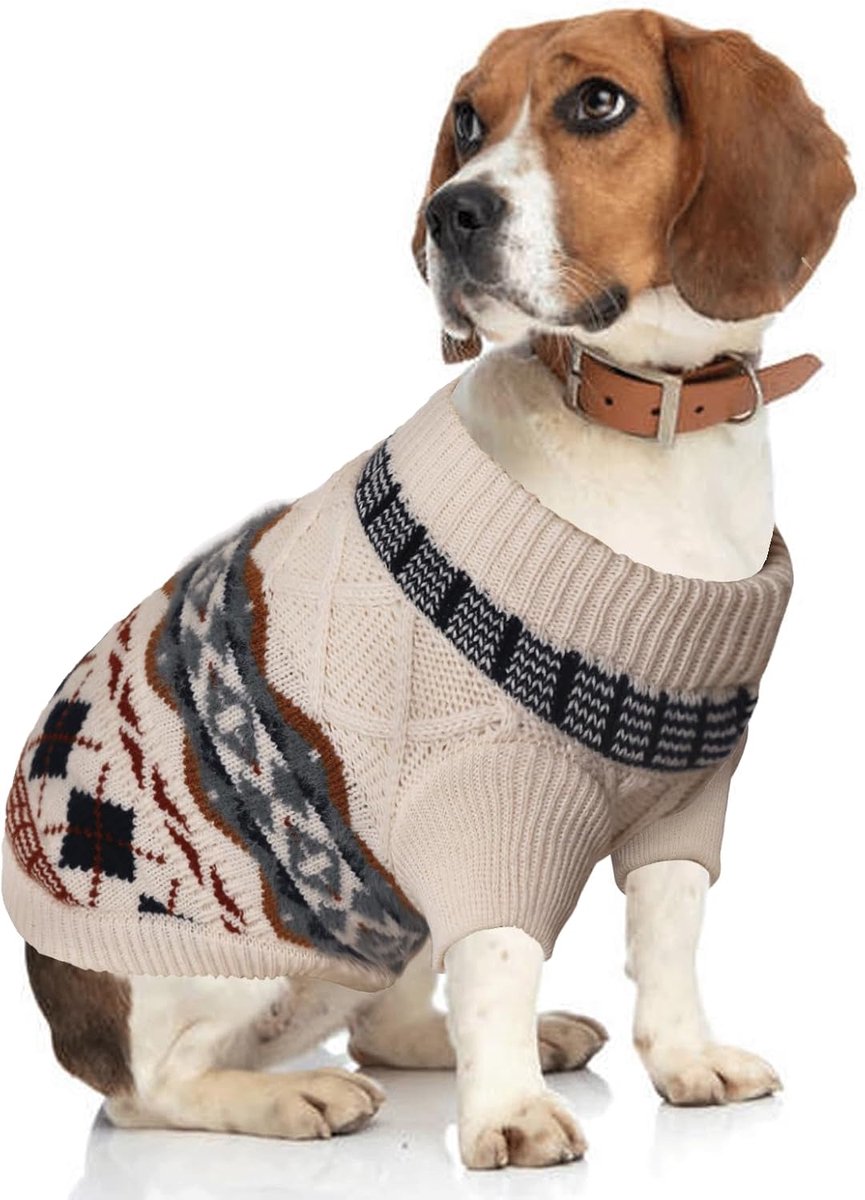 XXL, boho hondentrui, gebreide truien voor honden met korte mouwen, dik en warm, zachte kersttrui voor corgi, labrador (beige)