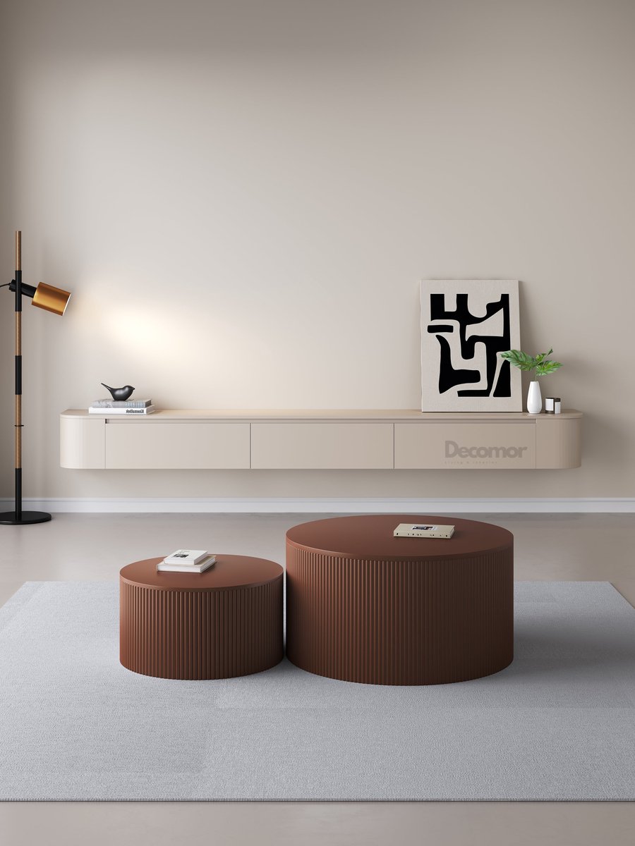 DECOMOR Chic Curve Ronde TV Meubel 272cm - Zwevend – Japandi Beige