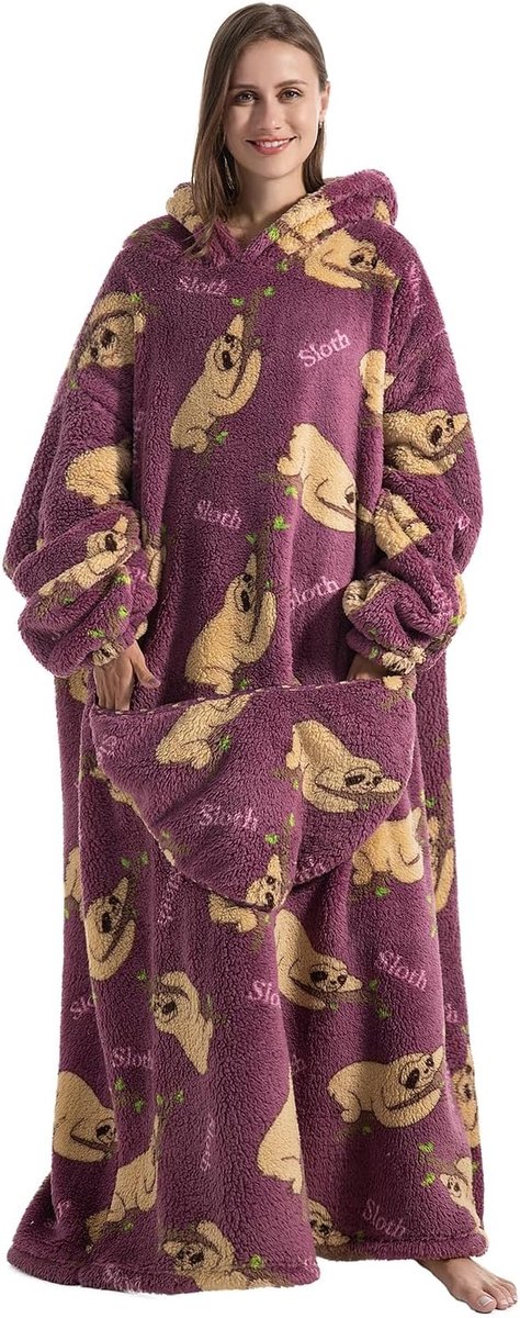Hoodiedeken met Mouwen - Ultra Zachte Flanellen Deken, Uniseks met Capuchon & Zakken - Voor Thuis, Bank en Bed