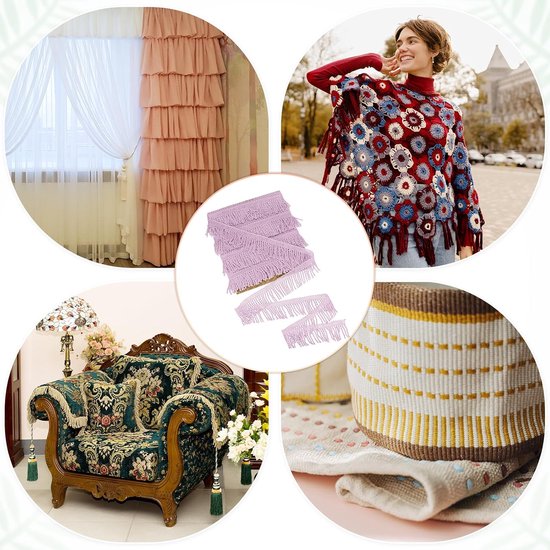 METERXITY 10 meter gordijn franjes franjes rand, 5,6 cm breed polyester franje boho kant naaien franje trimmen kwastje franje trim voor tassen/doe-het-zelf decoratie/rok/bank/kleding [roze paars] — afbeelding 4