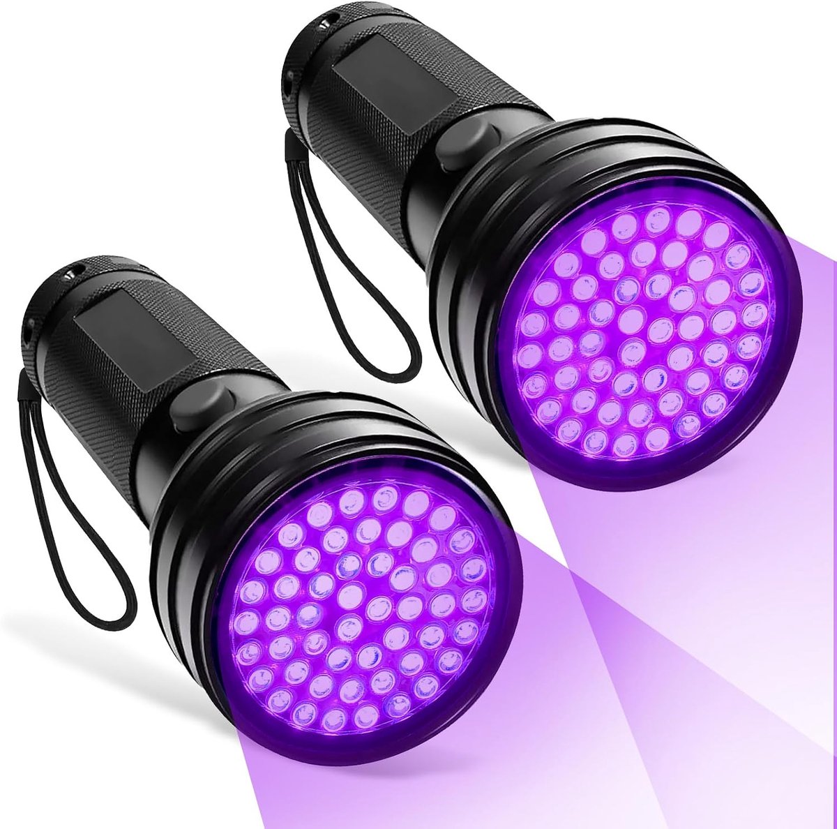 zaklamp 51 LEDs, 2 stuks blacklight zaklamp, mini UV lamp 395nm, huisdieren urine-detector, blacklight lamp, ultraviolet licht voor huisdieren urine detectoren, bankbiljetten checker, barnsteen