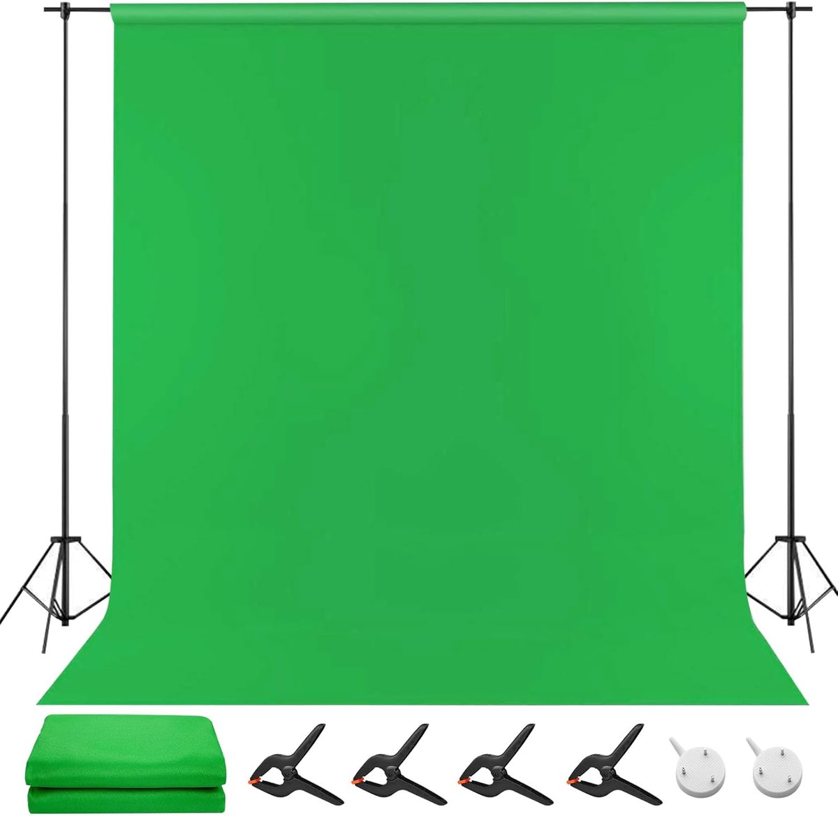 200 x 300 cm groen scherm achtergrond: fotowand achtergrond wasbaar, groen scherm achtergrond voor fotografie video- en tv-opnames, met 4 stuks 4 stuks 4 inch foto-achtergrondklemmen