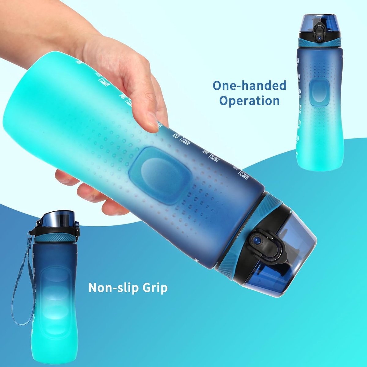 25 oz motiverende waterfles met tijdmarkering, sportwaterfles met draagriem, lekvrij en BPA-vrij, herbruikbaar, voor tieners, volwassenen, buitenshuis, fietsen, school en kantoor