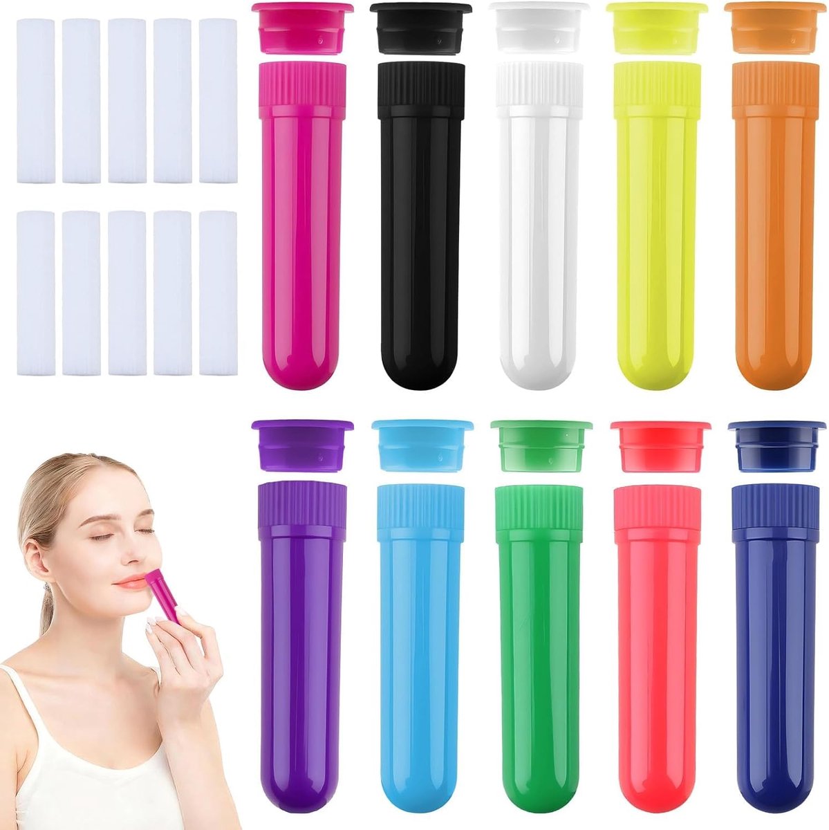 10 stuks geurstiften voor etherische oliën, navulbare inhalatorstick, goede hygroscopiciteit, neusinhalator, stift, ruikstaafjes met lont voor de neusinhalator, geurstiften (10 kleuren)