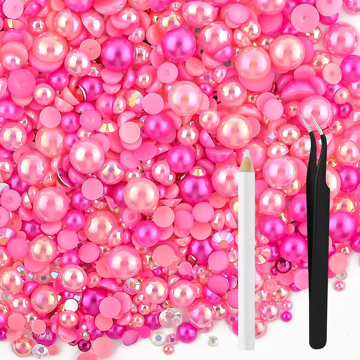 60g Mix Parels en Strass voor Handwerk Flatback Strass Half Ronde Gemengde Maat 3mm-10mm Platte Parels voor Handwerk DIY Nagelkunst Schoenen Kleding Bekers Mokken (Gemengde Hete Roze)