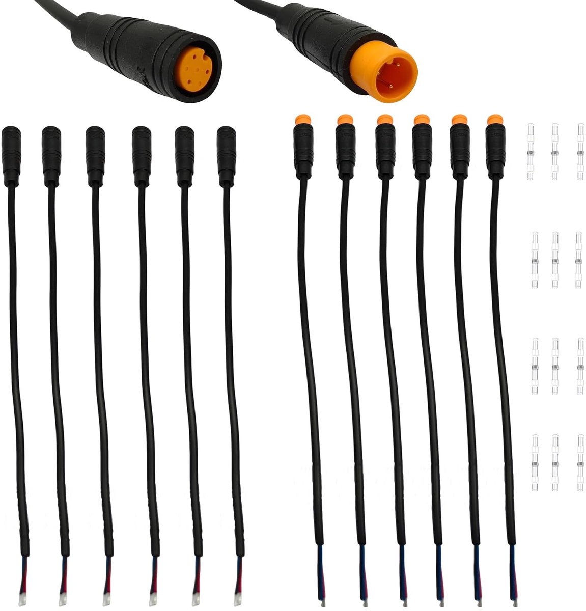 6 paar 3-pins waterdichte verlengkabels voor e-bikes met stekker en bus - voor elektrische fietslampen, gasgrepen, e-remmen en doe-het-zelffietsprojecten