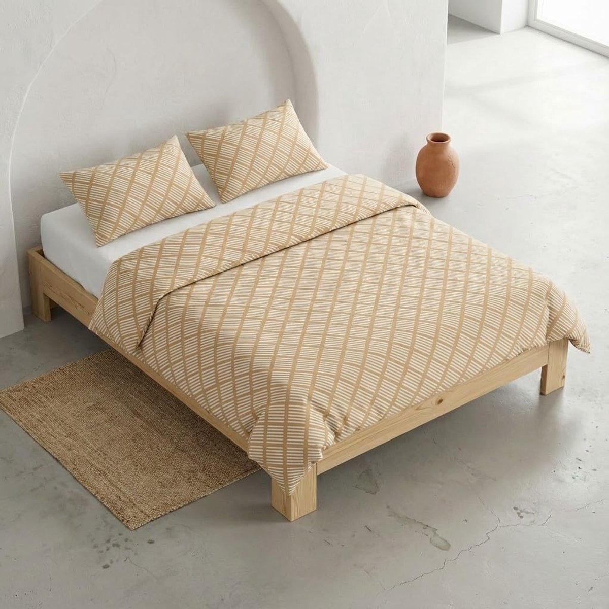 135/140 cm, 100% katoen, 2 kussenslopen, 45 x 75 cm, geometrisch, beige