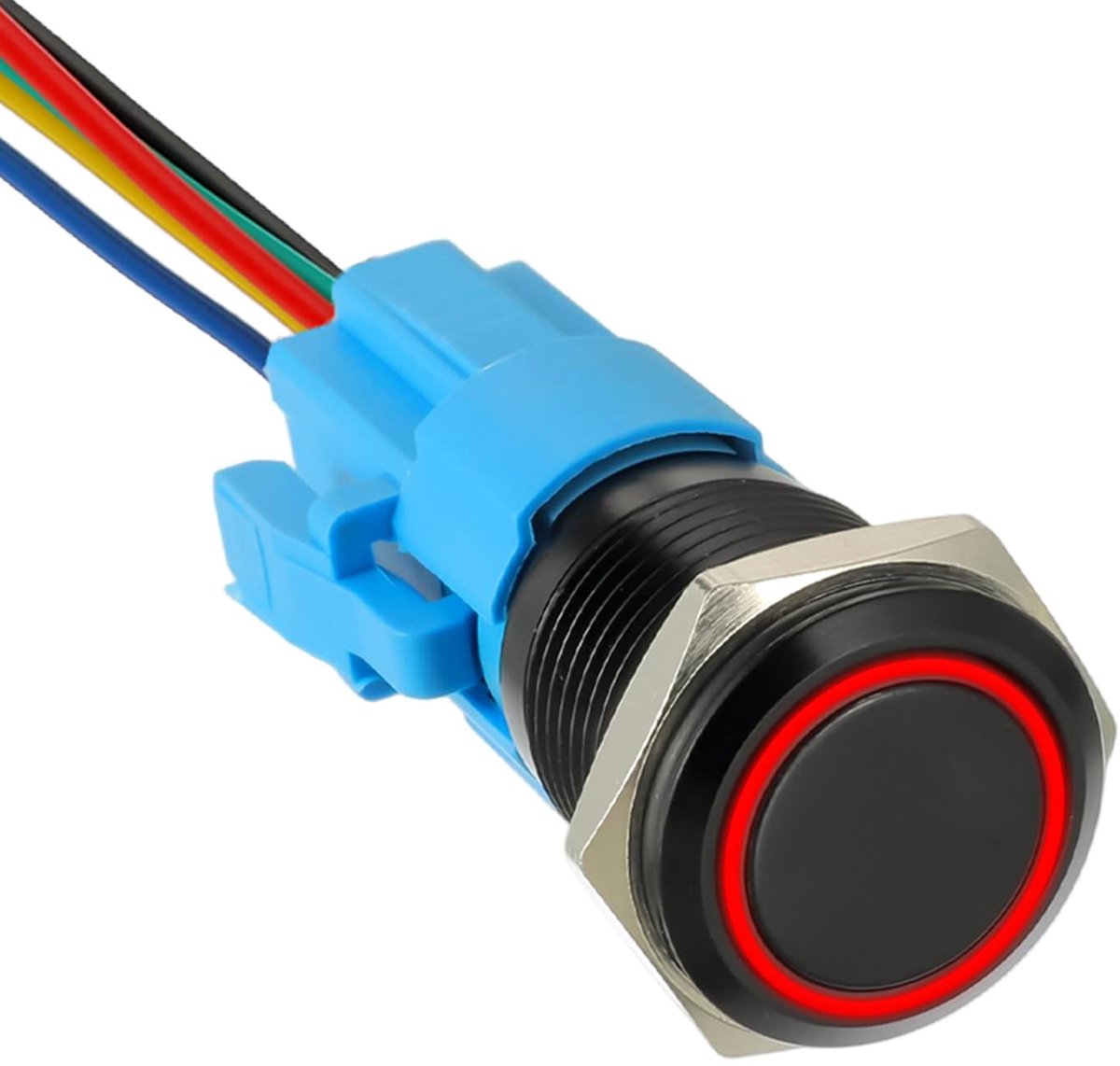 16 mm 12 V DC zelfborgende drukknopschakelaar 1NO1NC SPDT-schakelaar met ring LED-licht waterdicht aan-uit-knopschakelaar voor 0,63 inch montagegat met draadcontactstekker (rood)