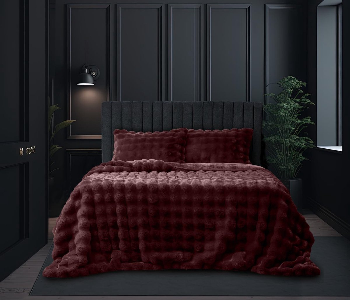 Dekbedovertrek Shiny Bubble Pom Pom Flanel Fleece - bordeaux 240x200/220cm