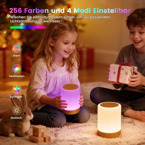 Nachtlampje Touch Dimbaar met 256 Kleuren, 3000 mAh Batterij, USB Oplaadbaar, Draagbare Touch-Lamp met Timer en Haak voor Kinderen — afbeelding 4