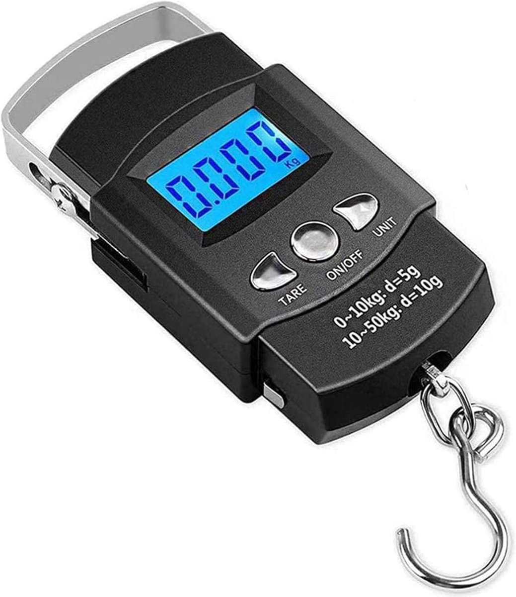 carmdering - Digitale Bagageweegschaal 50 kg - Hangweegschaal met LCD-scherm en Meetlint - Kofferweegschaal voor Reizen, Vissen en Pakketten