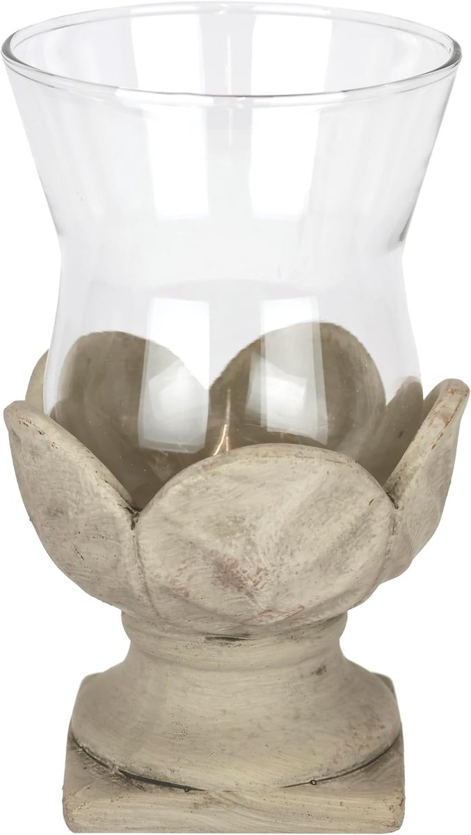 SnelShoppen - Windlicht met glas en keramiek, antieke look, buiten kaarsenhouder, decoratieve vaas, tafel decoratie, tuin decoratie, kerst lantaarn, p