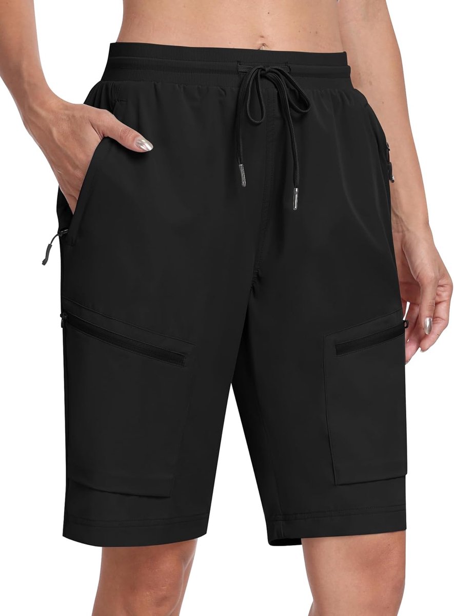 Shorts voor dames, korte cargobroek, zomer, lichte wandelbroek, sneldrogende bermuda met meervoudige zakken met ritssluiting