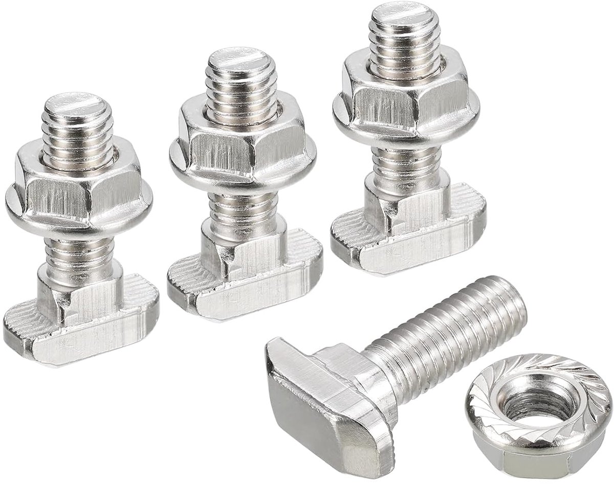 T-schroeven in M8 x 25 mm en M8 zeskantige flensmoeren, 40 sets hamerkop, T-vormige glijbouten voor aluminium profiel uit de serie 40