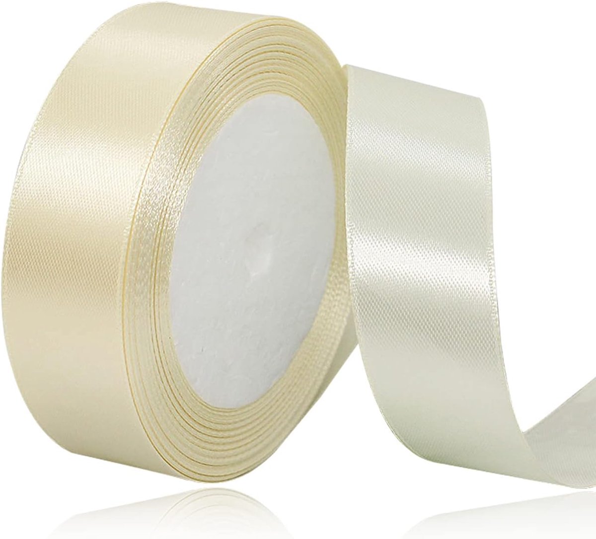 lint, 25 mm x 22 meter, beige, effen kleur, stof, voor inpakken, knutselen, ballons, naaiprojecten, lintjes, bruidsboeketten, bruiloftscadeaus