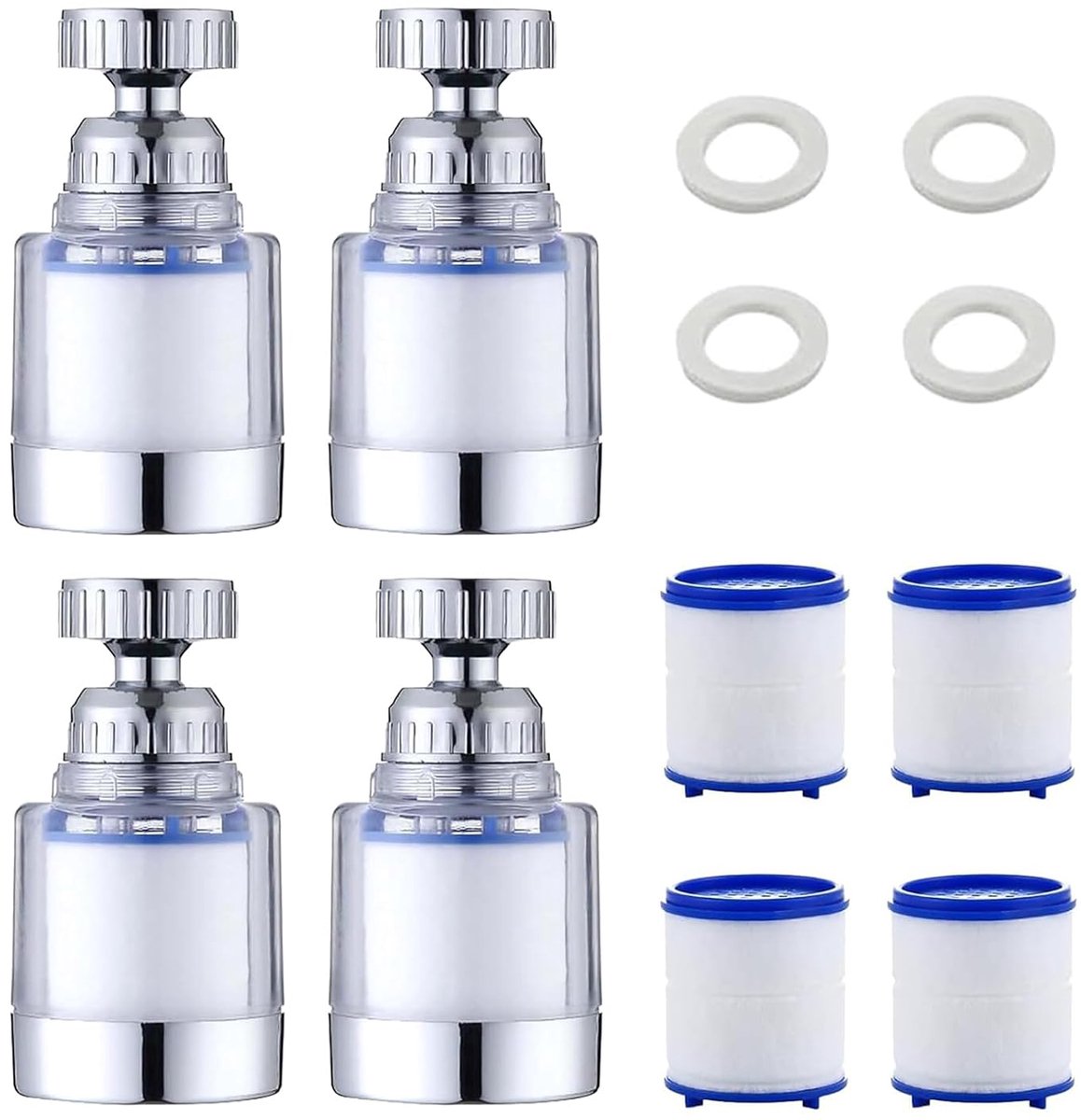 Waterkraan Filter en Waterfilter Ontkalker Met 4 PP Katoen Filterelementen voor Keuken Huis Badkamer Wastafel