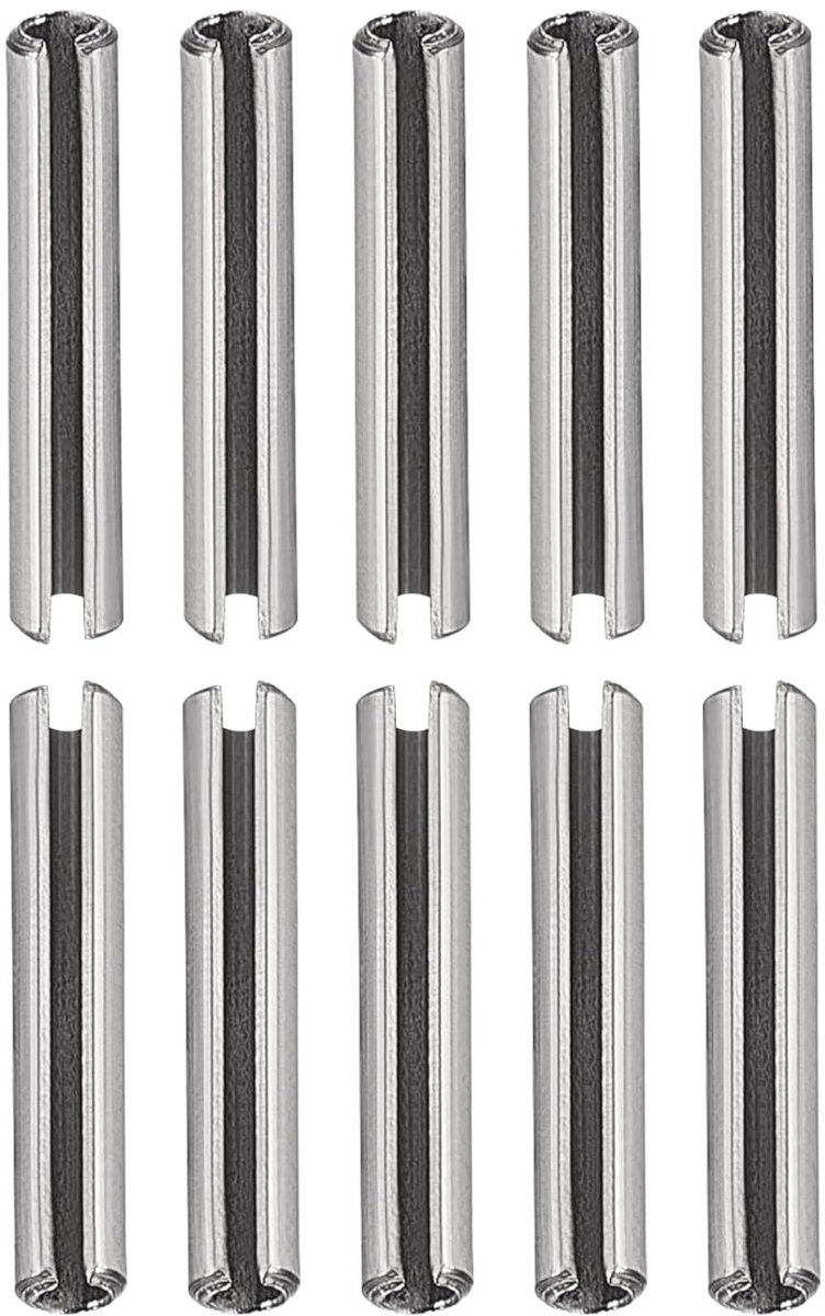 M1,5 x 10 mm (DxL) geribbelde veerstiften, 20 stuks, ideaal voor bevestiging thuis, 304 roestvrij staal, veerpluggen, spanningsrol, stift, zilver