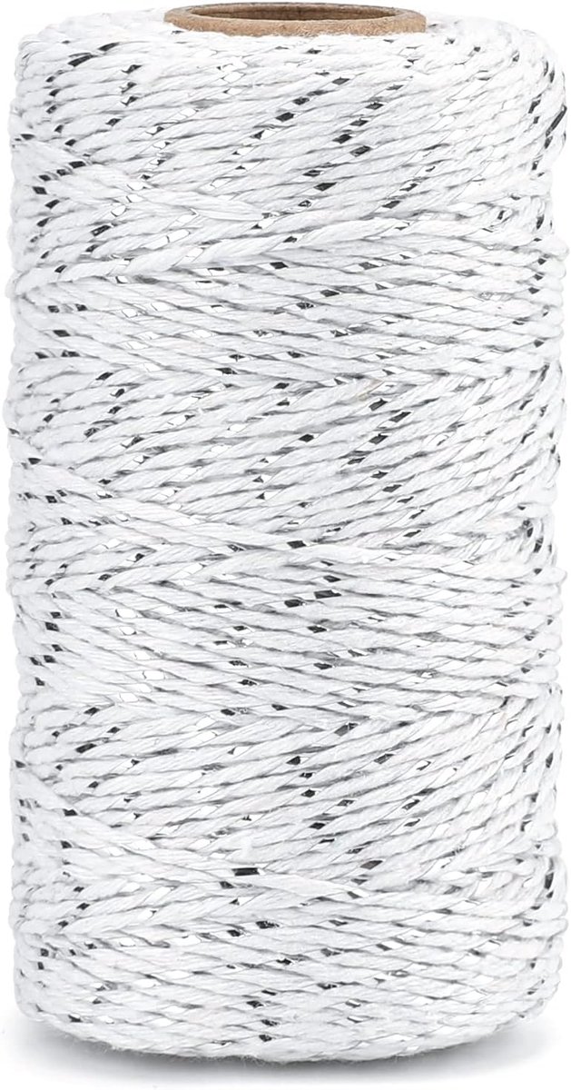 Wit Katoenen Touw Met Zilveren Glitter String - 100M Kerst Decoratieve Bakkers Touw voor DIY Gift Decoraties