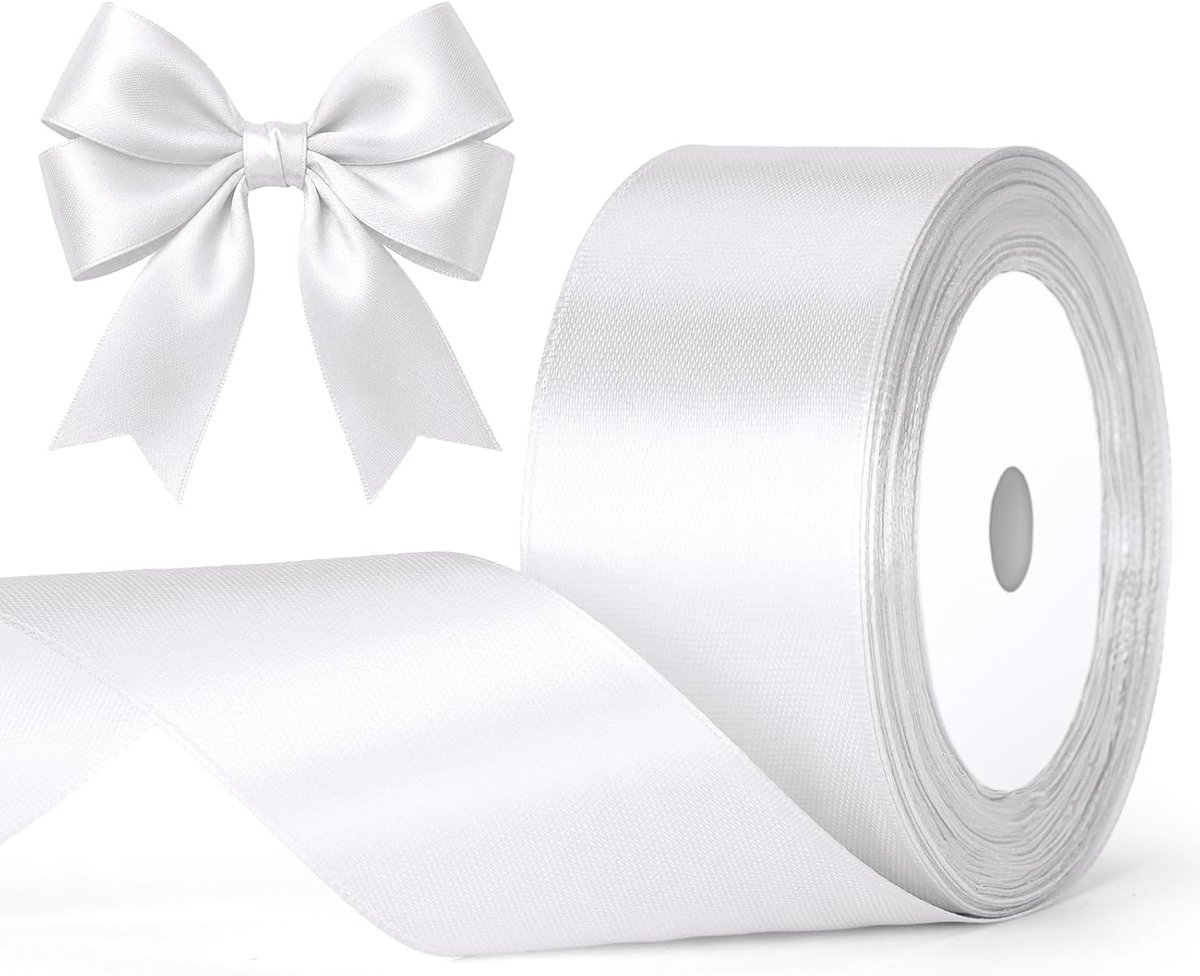 Satijnen lint, wit, 40 mm x 22 m, cadeaulint, verpakking, voor geschenkverpakking, handgemaakt, decoratie