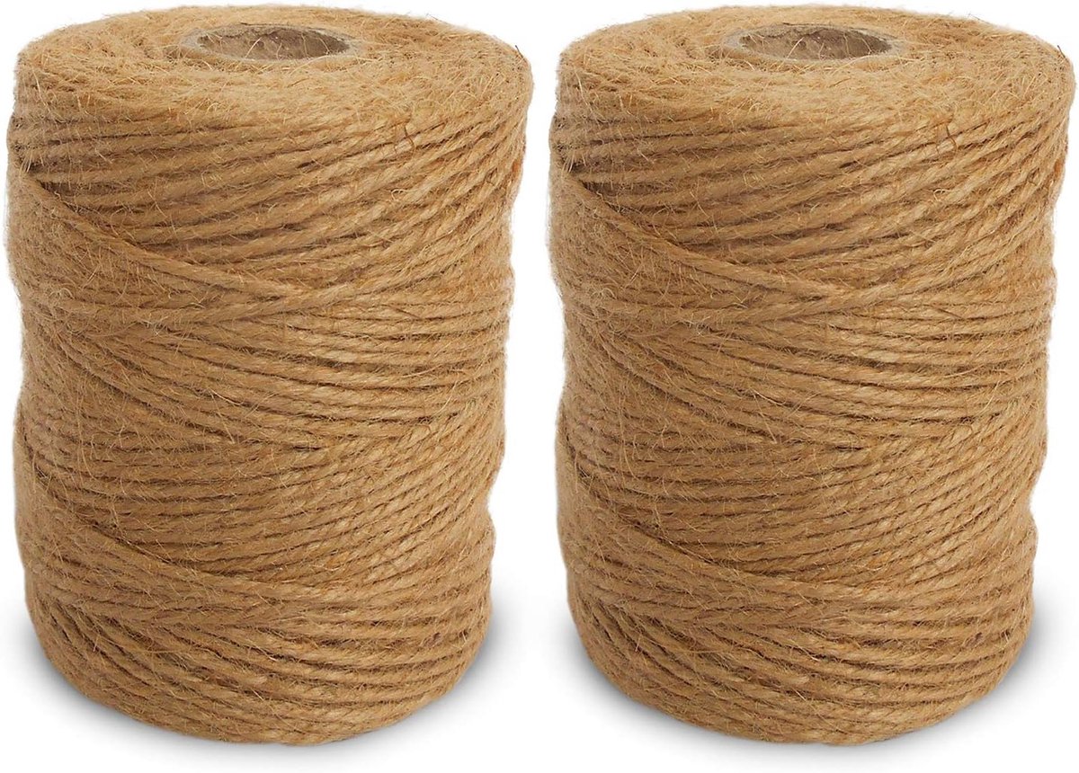 Jute touw biologisch afbreekbaar tuintouw - 333 voet / 101 m jute koord, 3-laags 2 mm dikte jute touw voor decoratie, tuin, bloemisterij, doe-het-zelf kunst, bundelen, knutselen en inpakken -