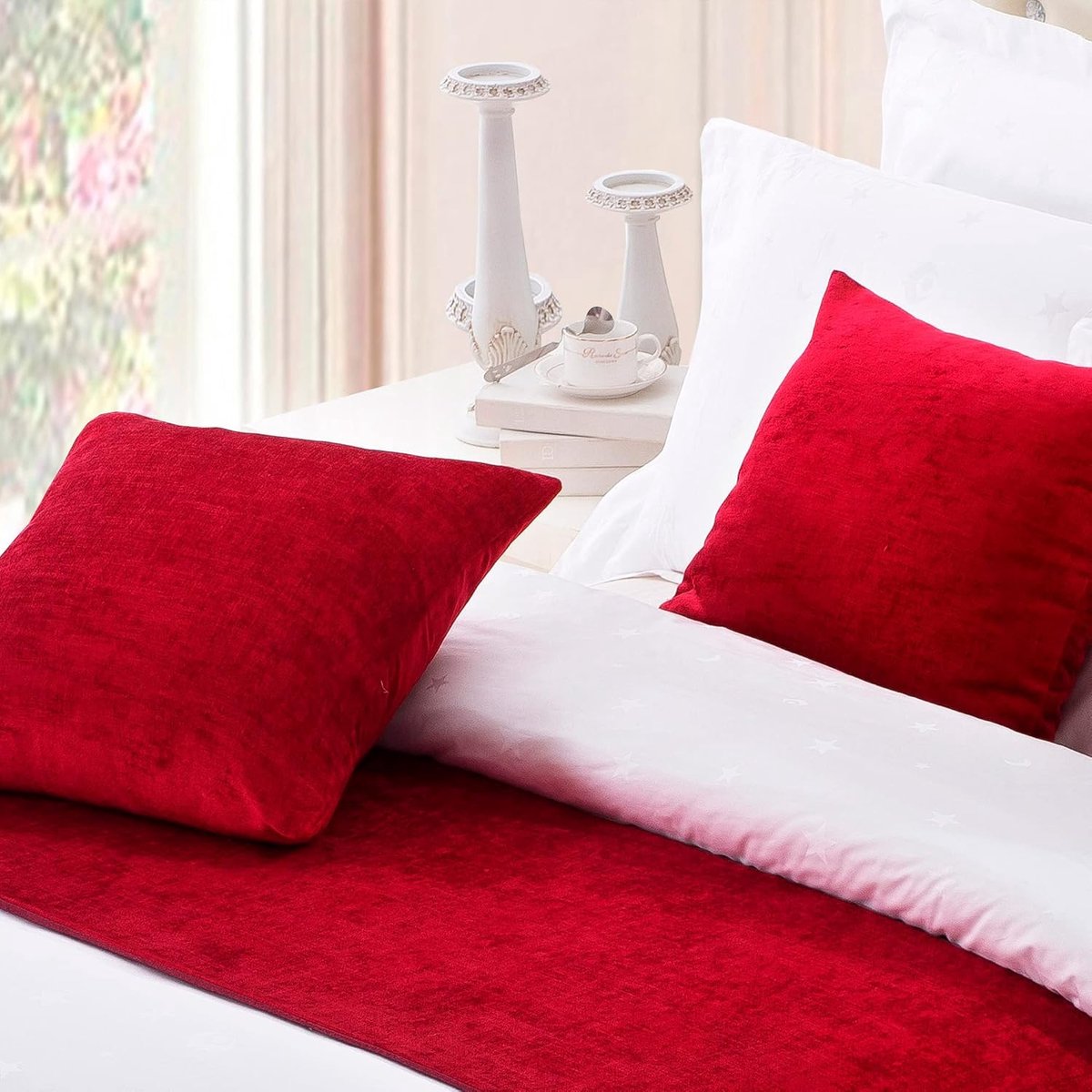 Kussenslopen, 50 x 50 cm, rood, vintage, vierkant, chenille, retro, zacht, decoratie voor bed en woonkamer, hotel, huis, slaapkamer