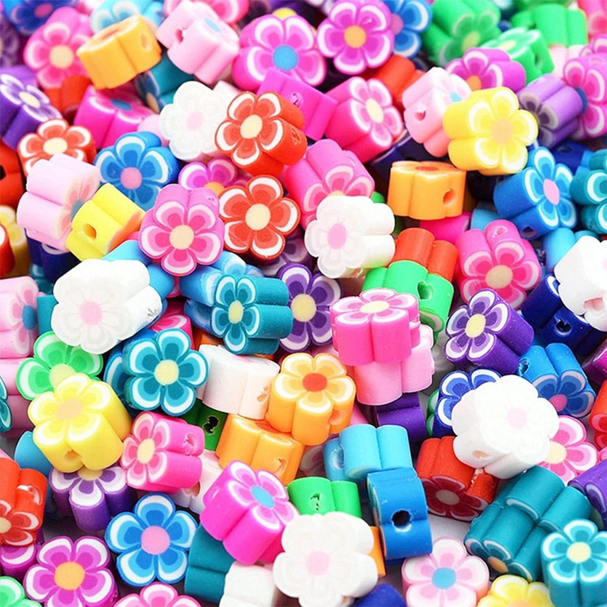Kralen voor armbanden, 200 stuks, polymeerklei, bloem, Craft_Bead, meerkleurig (geel, groen, blauw, roze, paars, enz.)