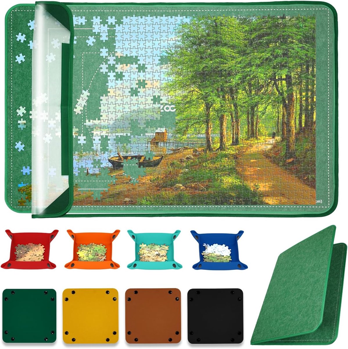Jigsaw Board 1500 stuks puzzels, opvouwbaar puzzelbord, puzzelaccessoires om te verplaatsen en op te bergen, puzzelopbergbord 95 x 65 cm (8 sorteerladen)