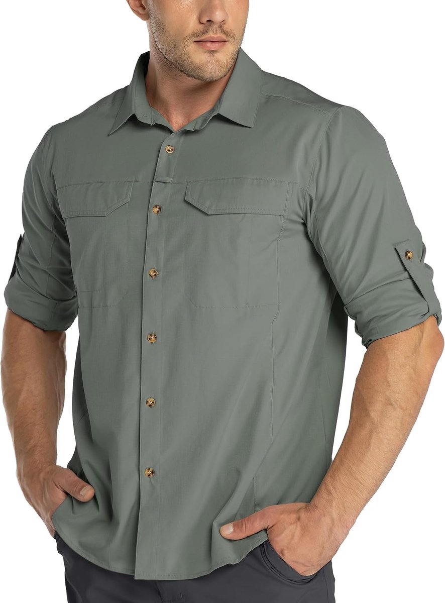 33,000ft Functioneel overhemd voor heren, UPF50+ uv-bescherming, lange mouwen, ademend, buttondown-hemd, outdoor, sportief vrijetijdshemd, vissershemd voor mannen
