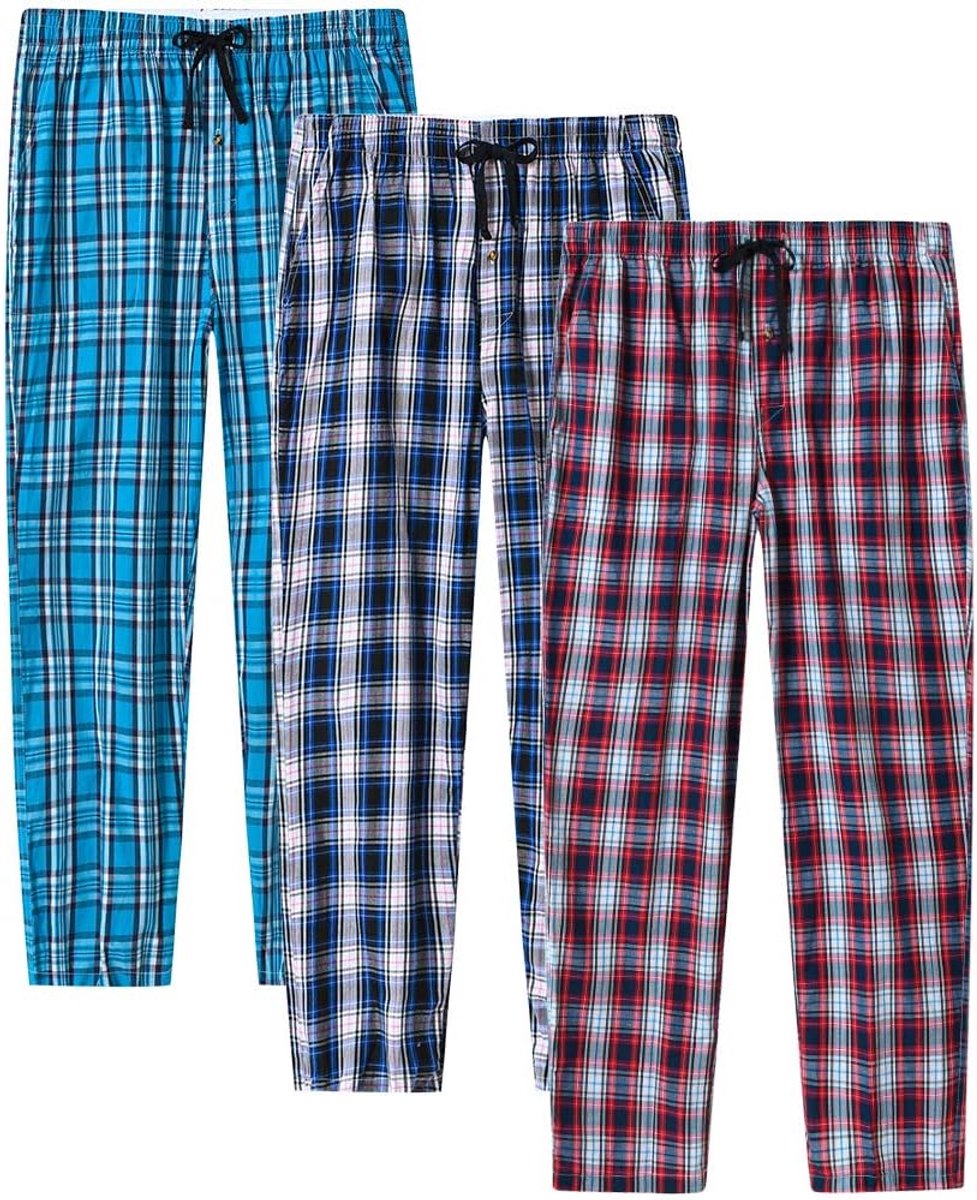 Pyjamabroek voor heren, lange loungebroek, geruit, licht, katoen en polyester, nachtkleding met zakken