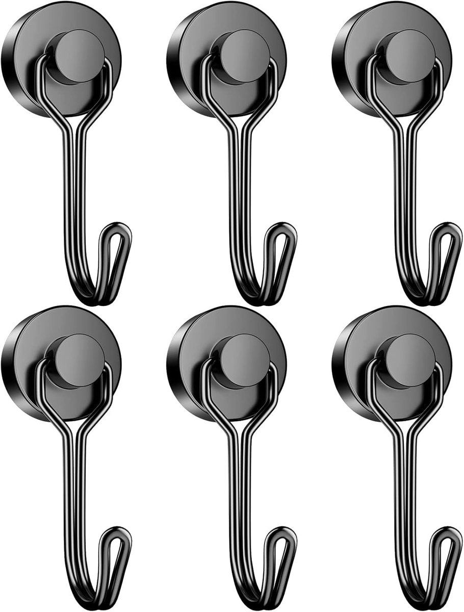 Magnetische haken, neodymium-magneten met haken, sterke draaibare magneethaken om op te hangen, sleutelhouder, om binnen en buiten op te hangen (zwart, 6)