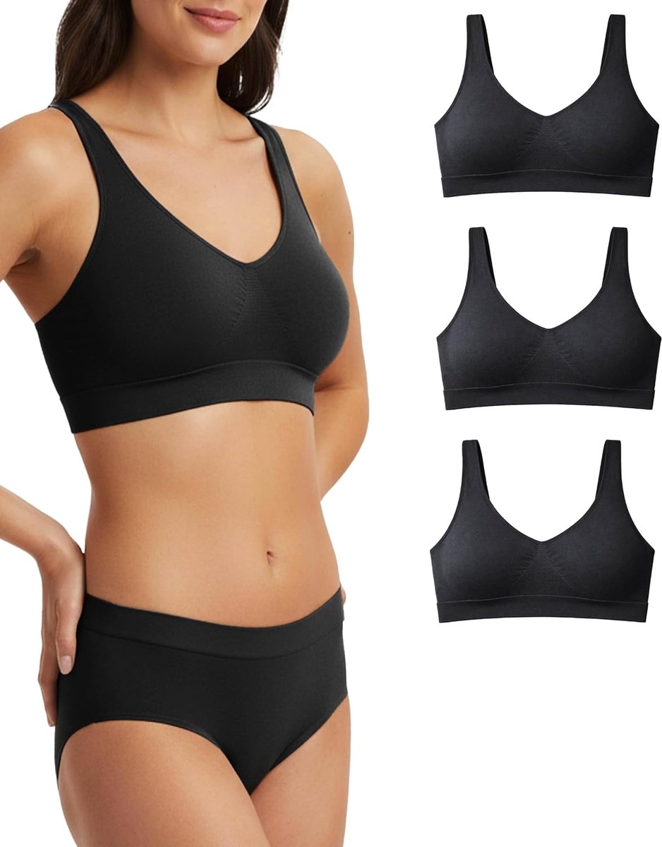 BH zonder beugel, brede schouders, 3 stuks - bralette voor dames van microvezel, messing bovendeel voor dames, elastisch, naadloos ondergoed - Made in Italy