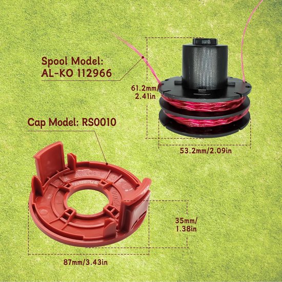 112966 Vervangende snaarspoel voor AL-KO GTE 350/450/550, snaartrimmer vervangende spoel met RS0010 Cover (2 spoelen + 1 deksel) — afbeelding 4