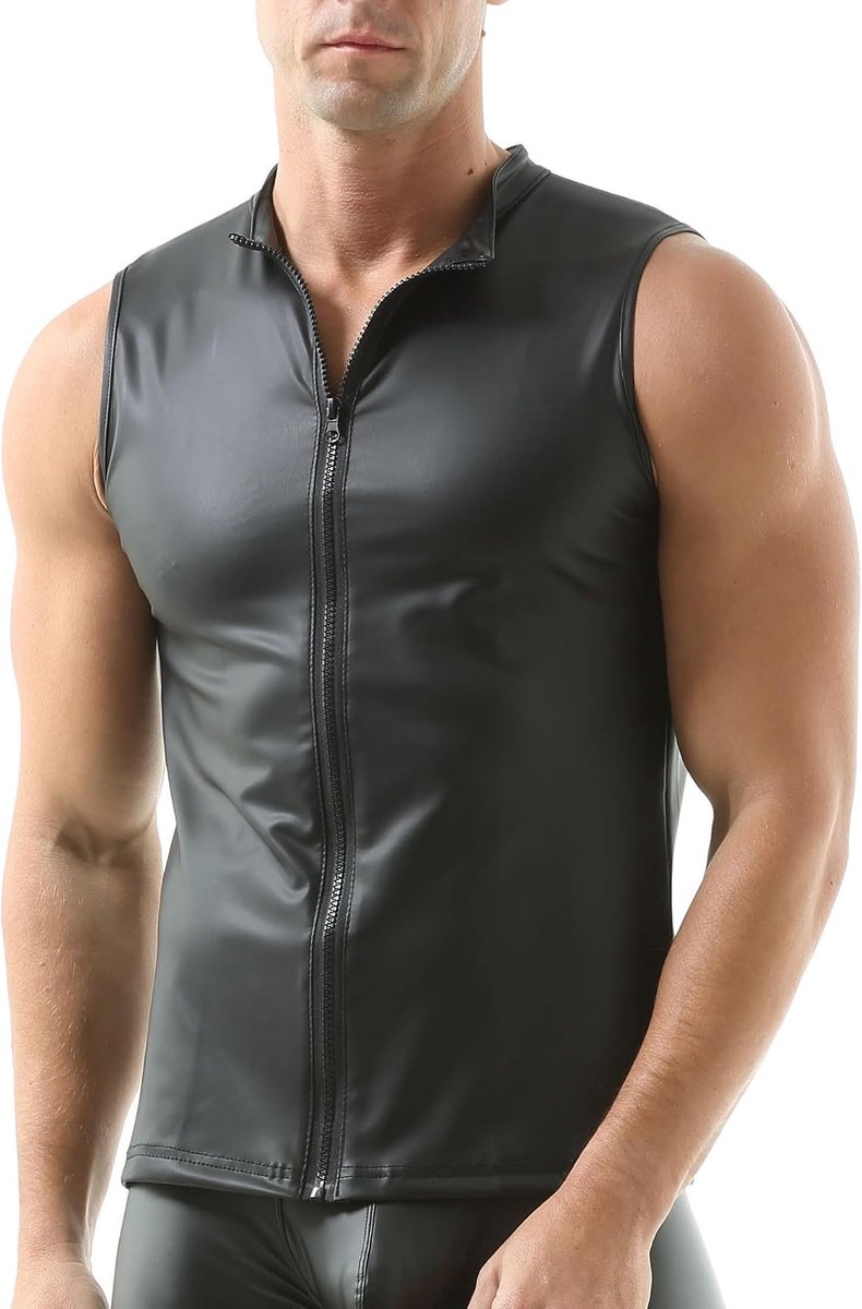 Kunstleer onderhemden voor heren, mouwloze tanktops, gespierde pasvorm, gilet tops, modieuze onderhemden
