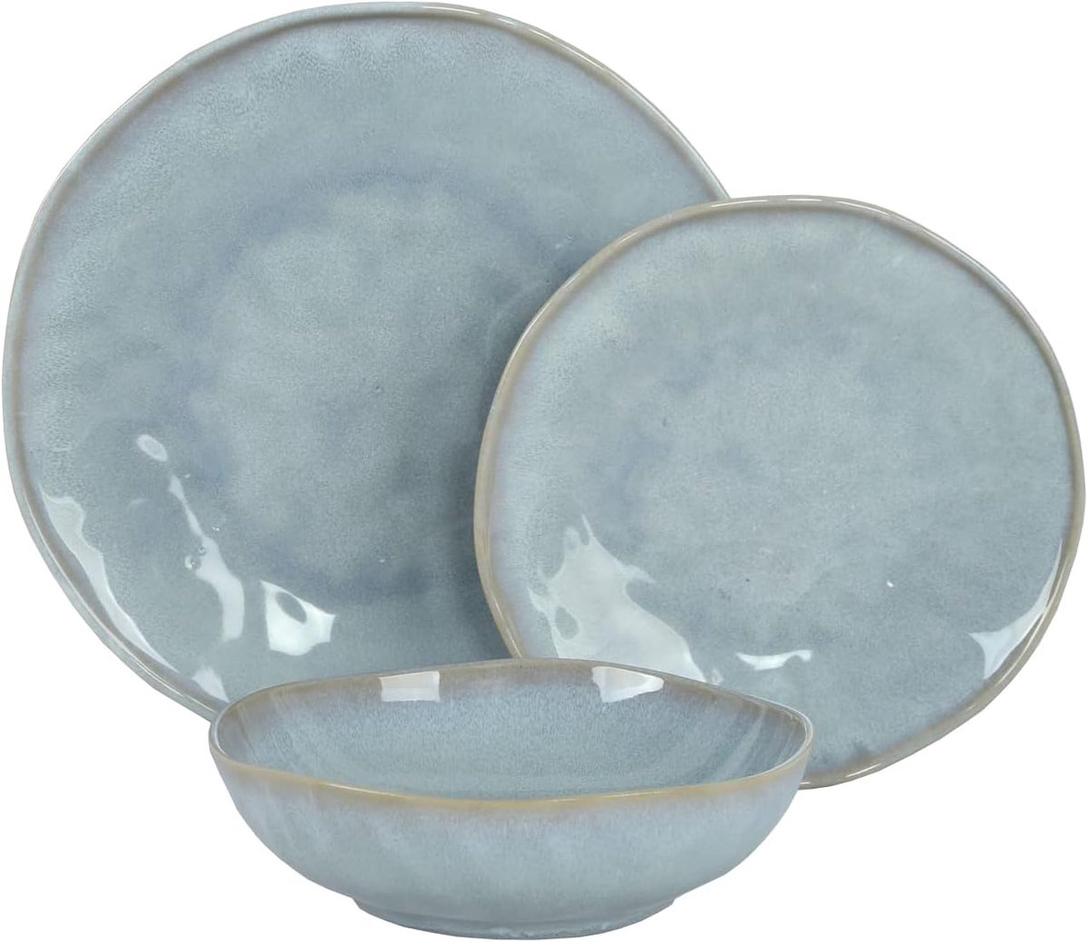 Bordenservies voor 6 personen, 18-delige bordenset, kleurrijke keramische borden, moderne borden, vaatwasmachinebestendig, magnetronbestendig (blauw)