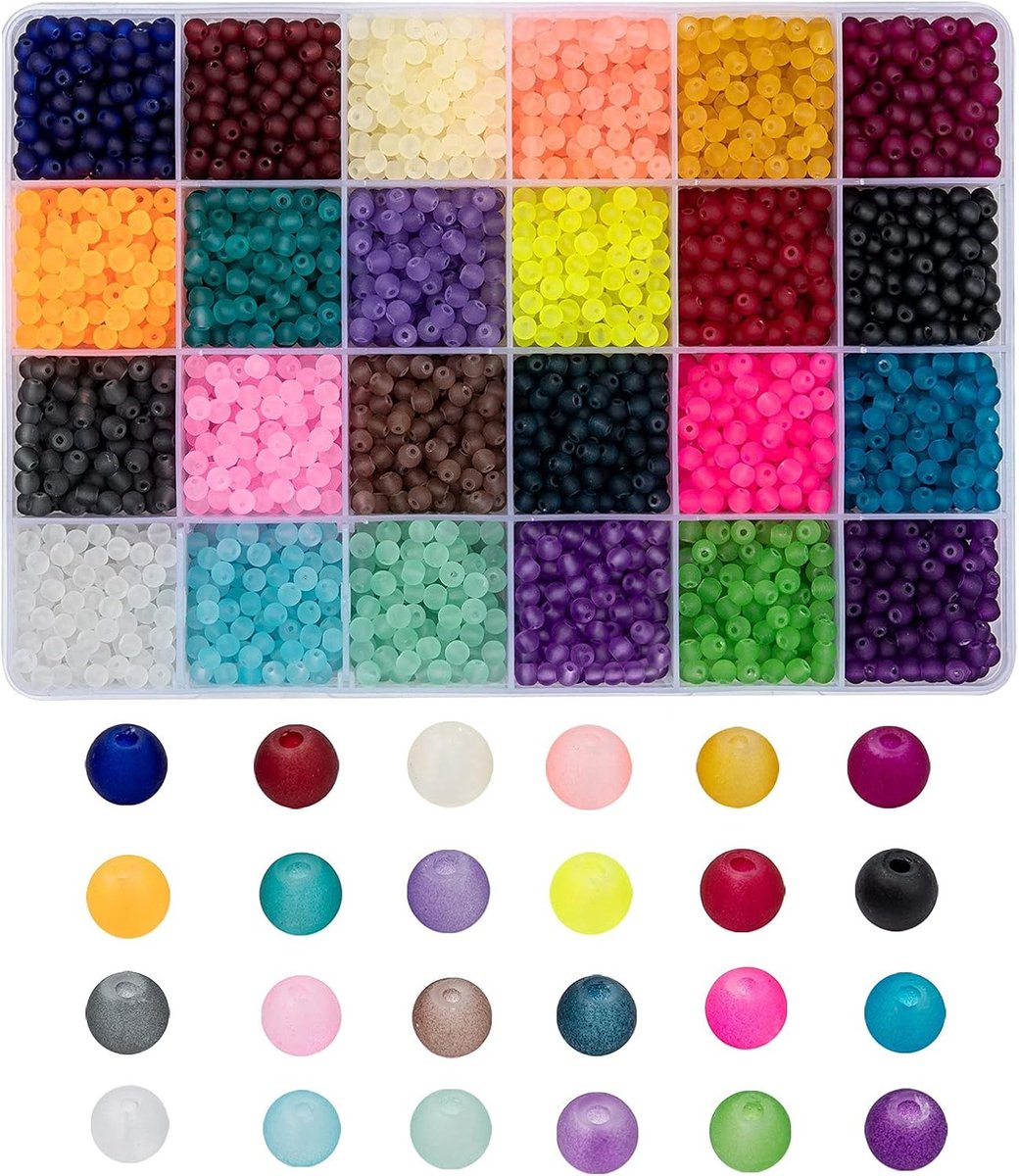 Ongeveer 4080 stks 24 Kleuren Pony Frosted Glas Kralen 4mm Mini Ronde Transparante Glas Spacers voor Sieraden Kettingen Armbanden Maken