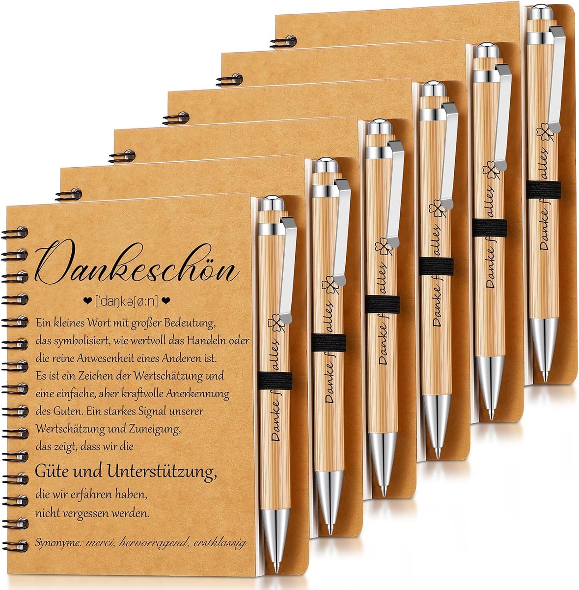6 sets Thanksgiving-cadeau voor collega's, spiraalnotitieblok, inspirerend werknemers, spiraalschrift met lijnen met balpen van hout (bedank)