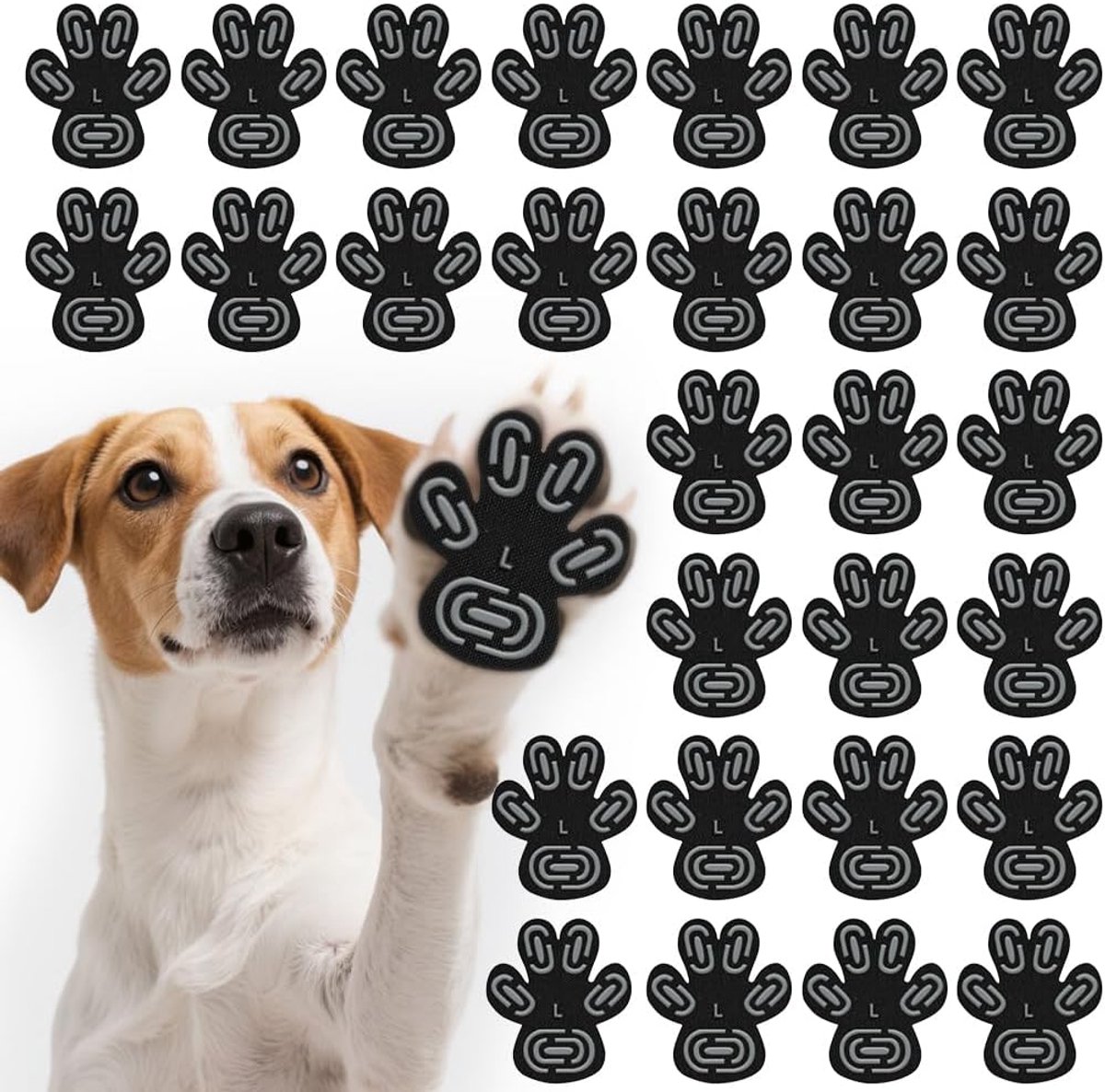 28 stuks pootbescherming voor honden, antislip zelfklevende siliconen-gel hondenschoenen hondenpootbeschermer, bescherming tegen verbranding antislip hondenschoenen voor oudere en zieke honden (L)